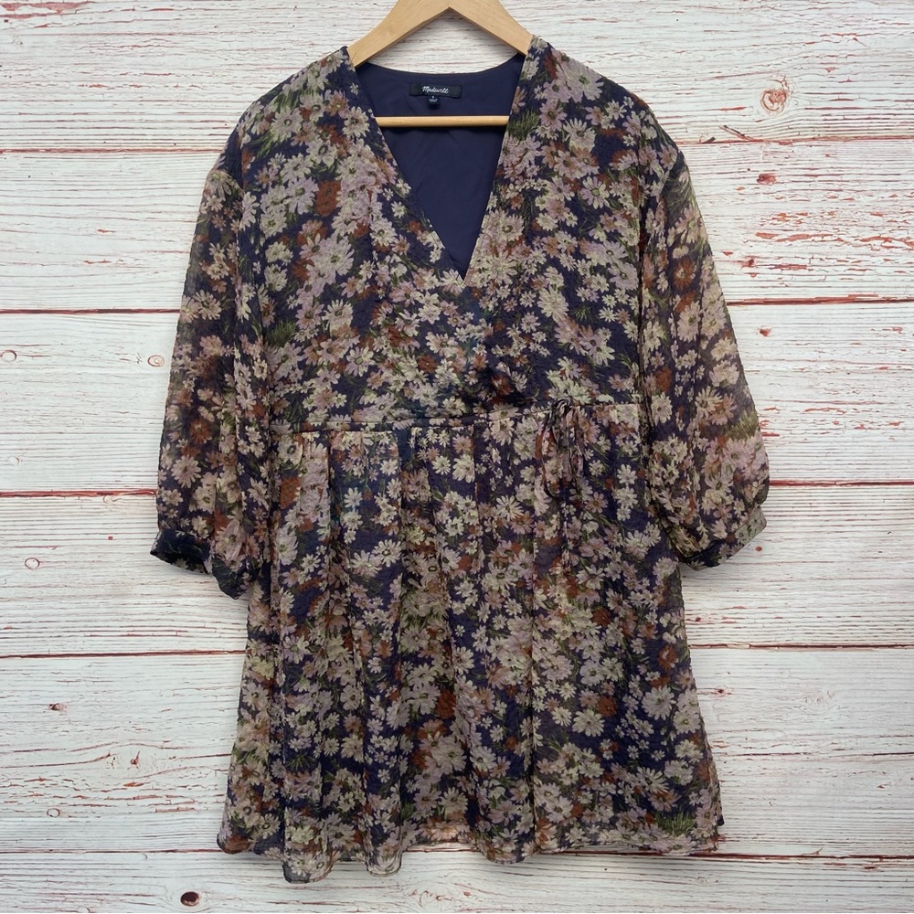 Madewell Drawstring Faux-Wrap Mini Dress in Daisy Reverie Sz S - Picture 8 of 16